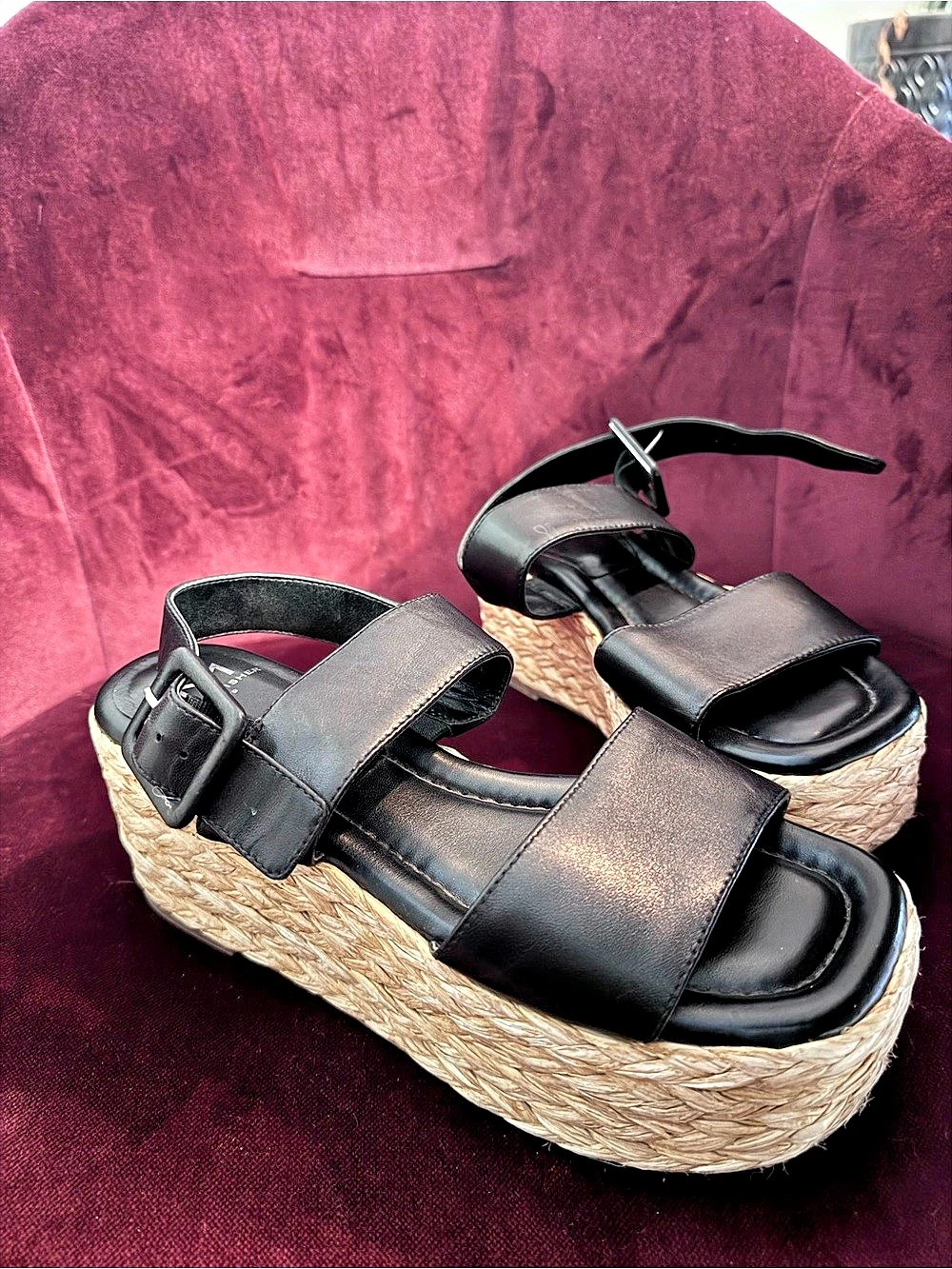 Platform Espadrille Sandals in Black